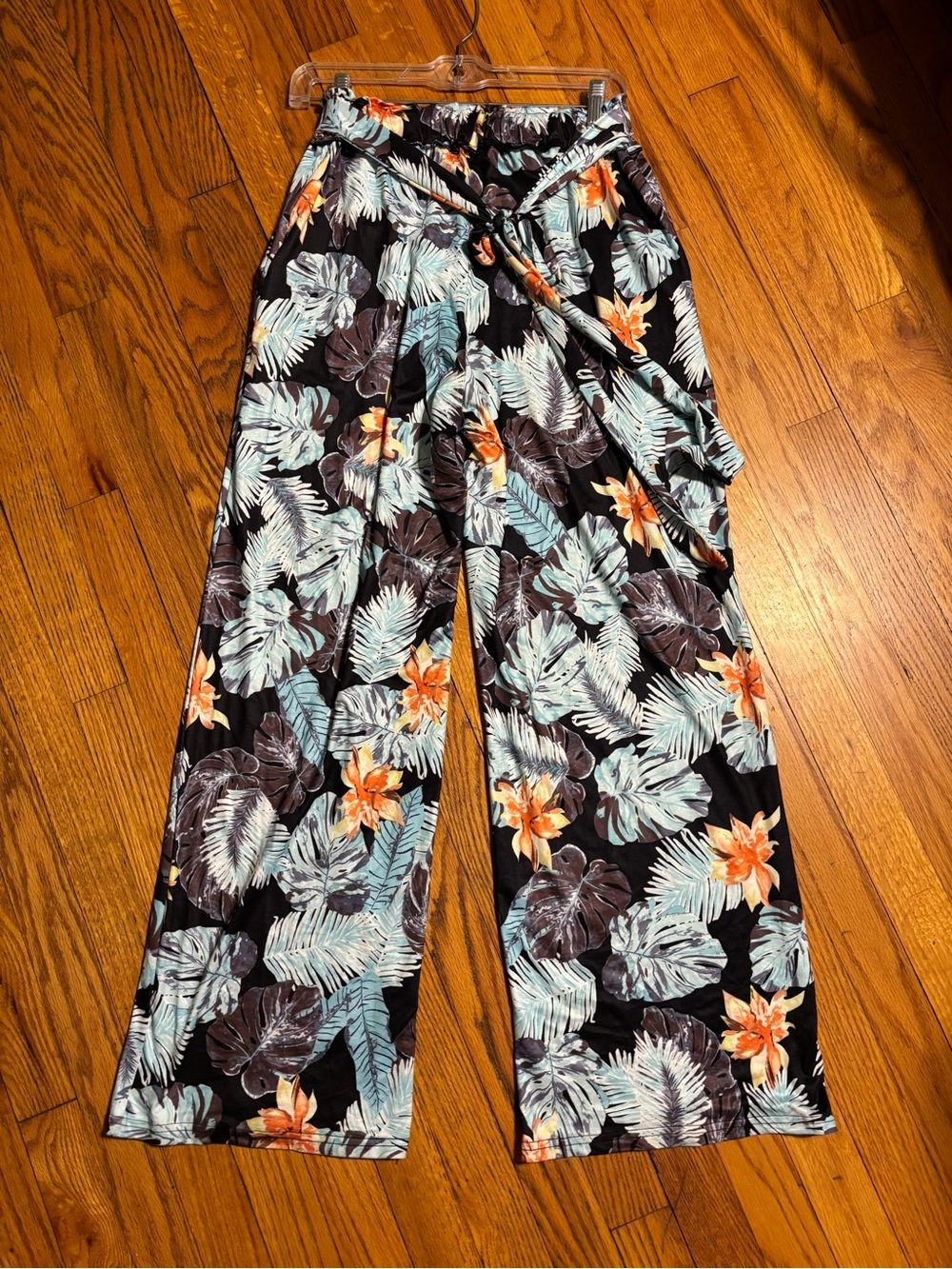 Tropical Wide-Leg Pants with Orange Floral Print